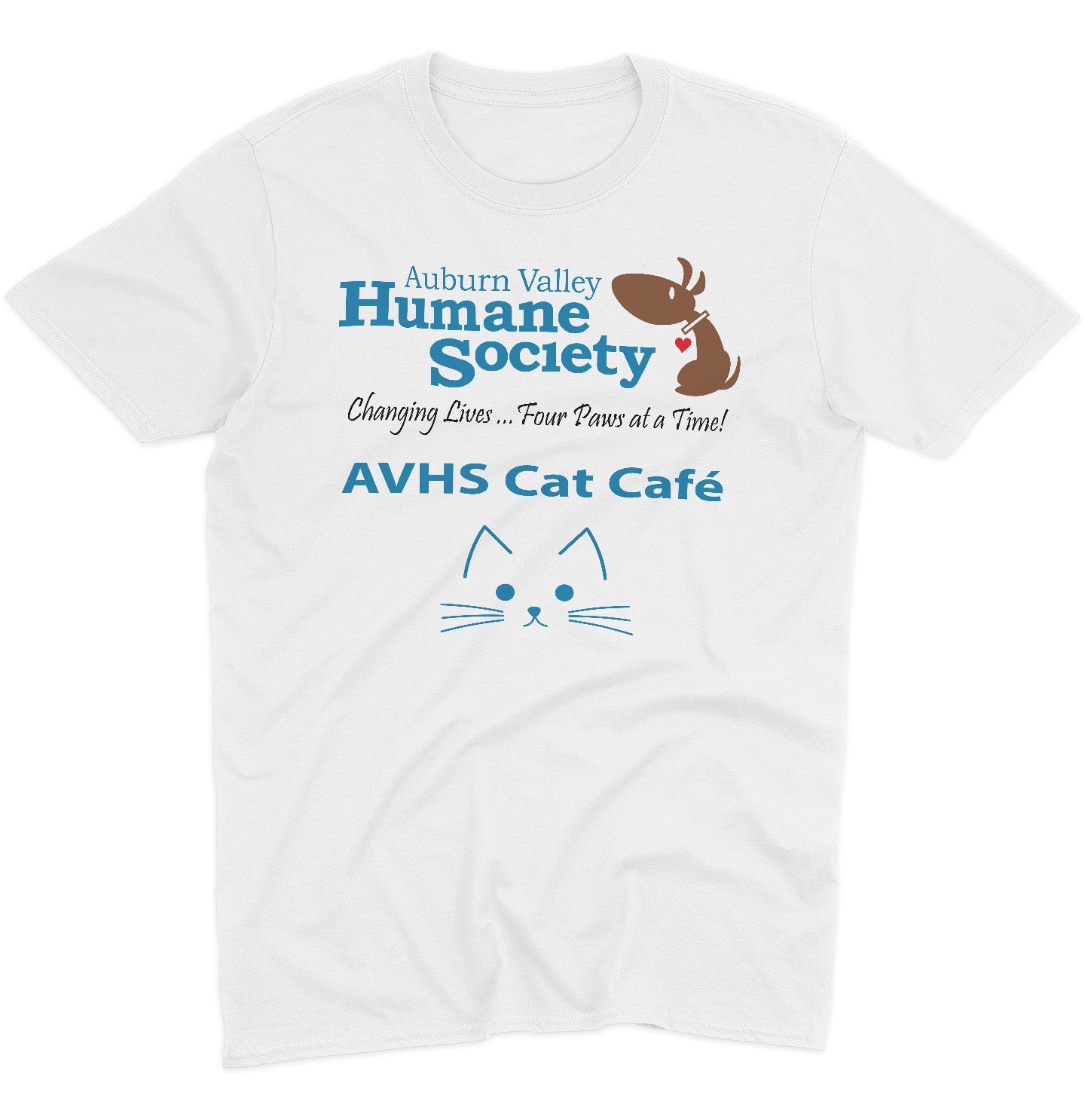 AVHS Cat Cafe Cat Face - Adult Unisex T-Shirt - Pink - Large - White