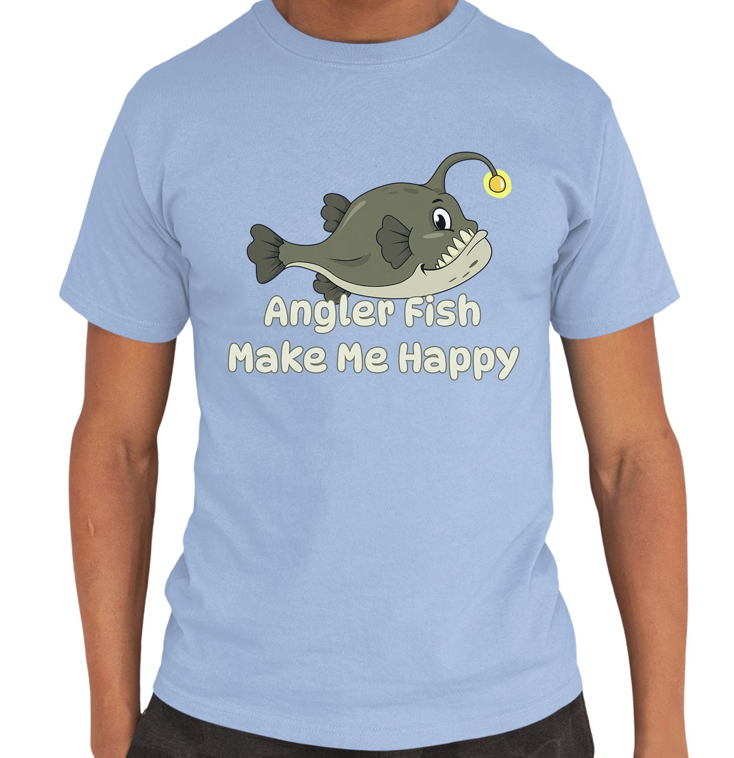 Angler Fish Toon Make Me Happy - Adult Unisex T-Shirt - Light Blue