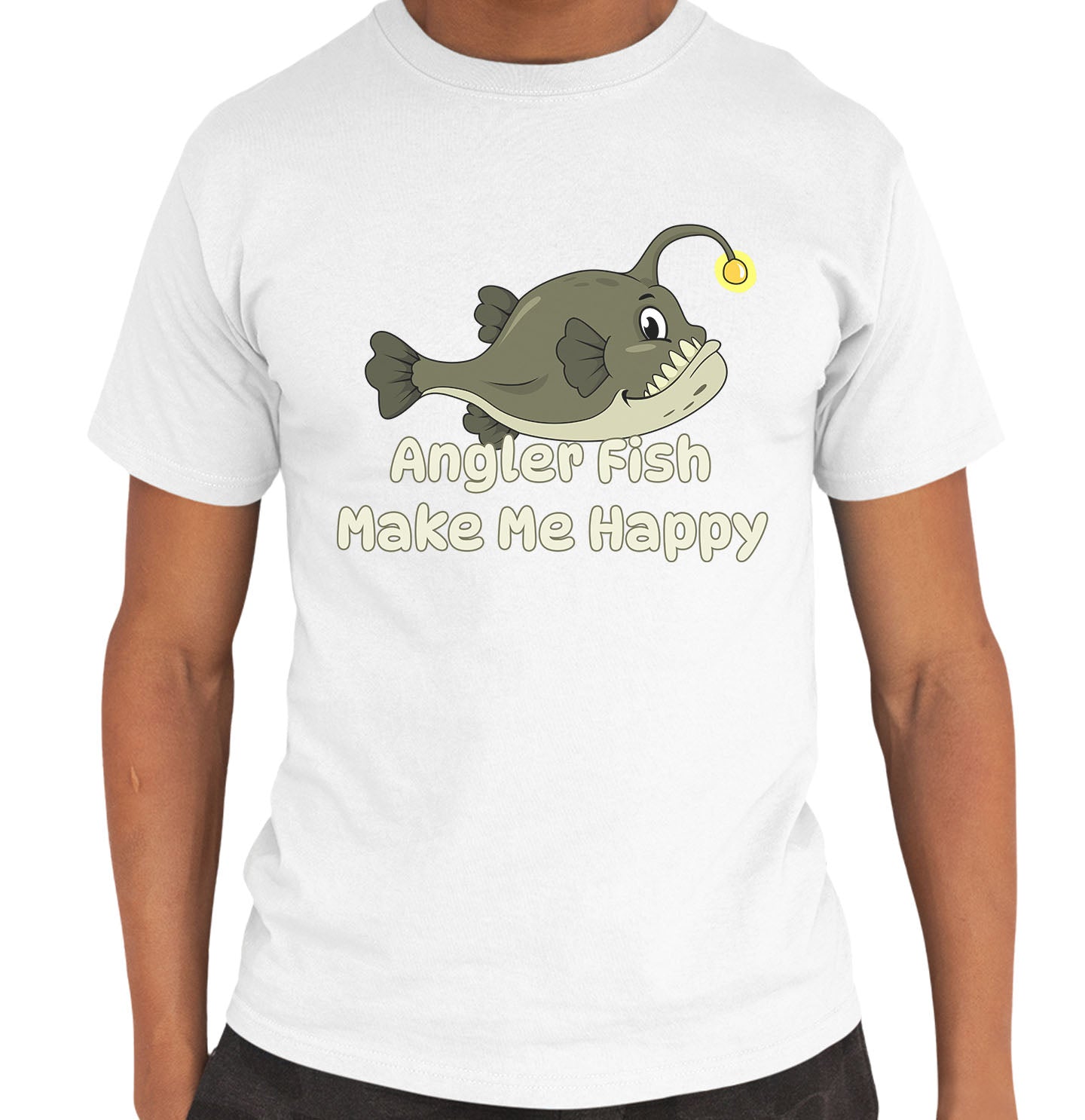 Angler Fish Toon Make Me Happy - Adult Unisex T-Shirt - White