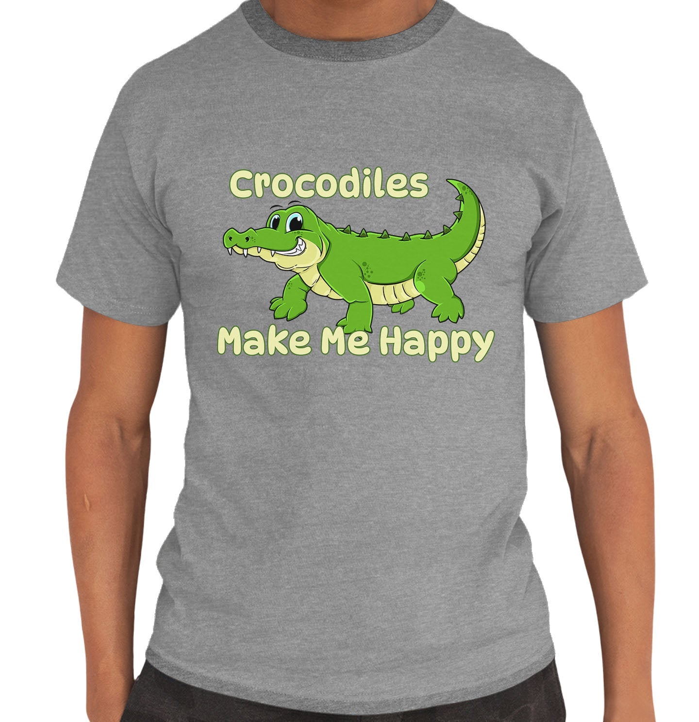 Crocodile Toon Make Me Happy - Adult Unisex T-Shirt - Grey