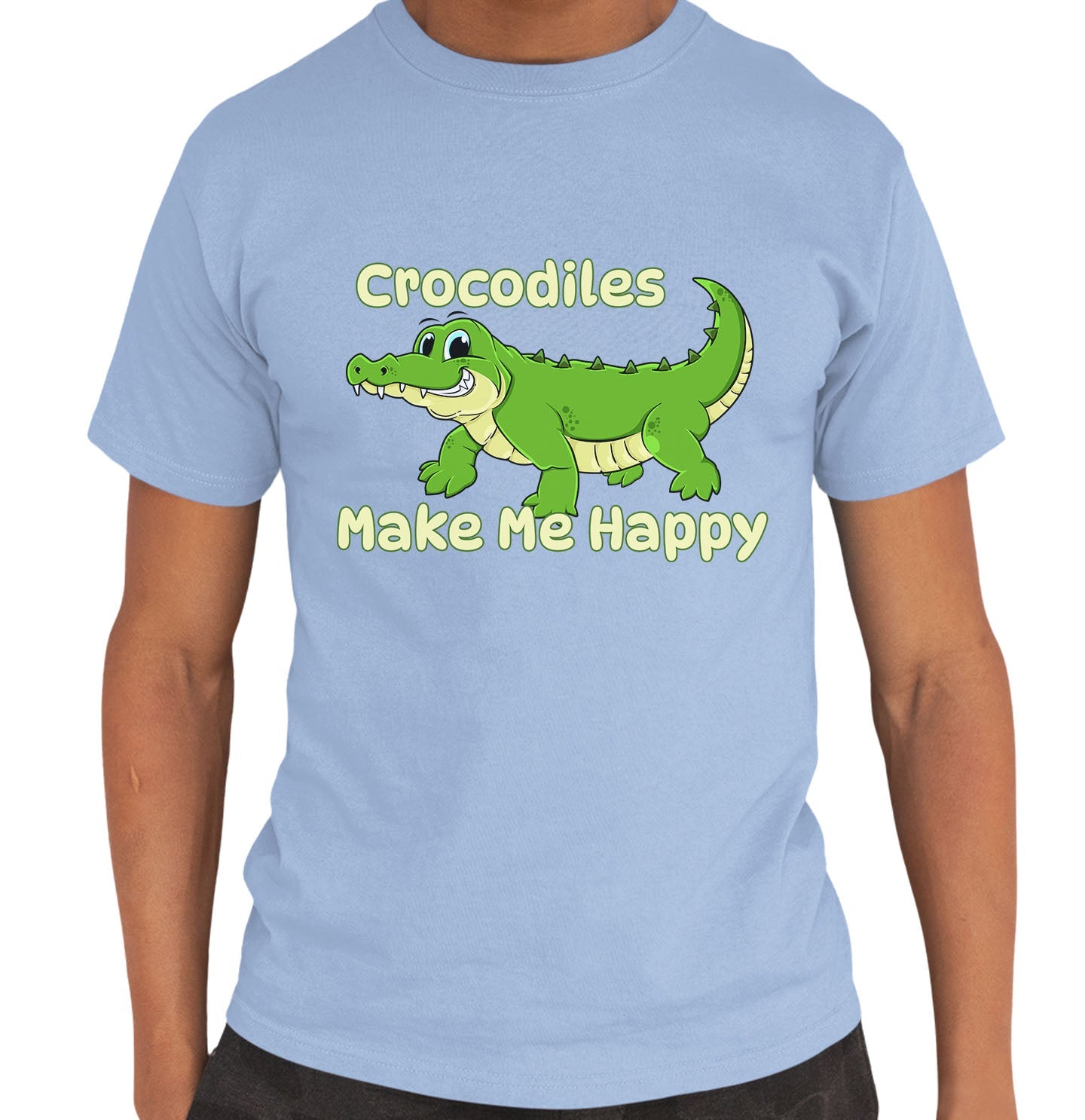 Crocodile Toon Make Me Happy - Adult Unisex T-Shirt - Light Blue