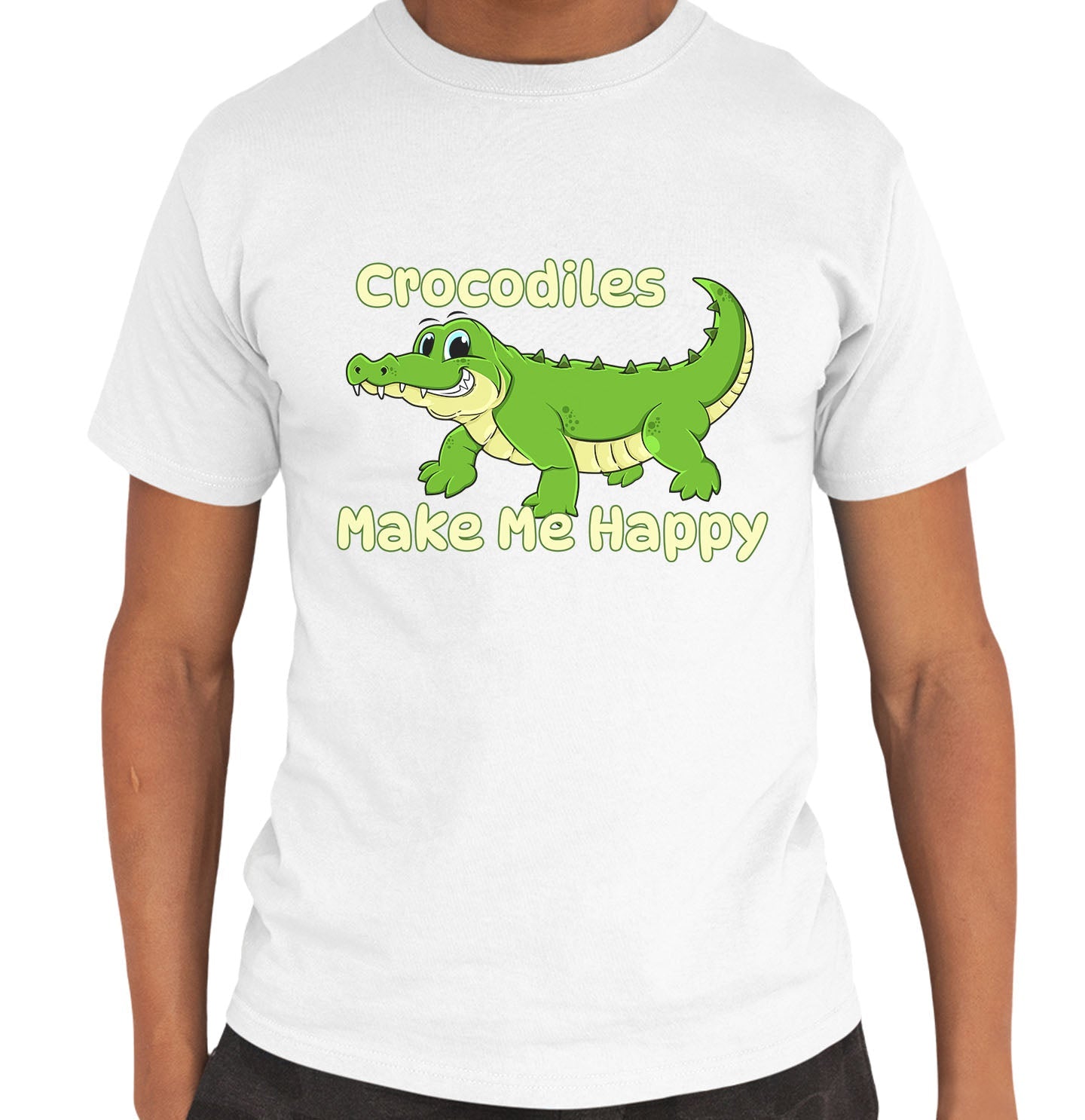 Crocodile Toon Make Me Happy - Adult Unisex T-Shirt - White