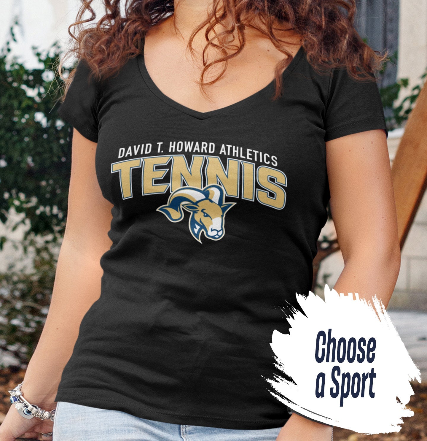 DTH Rams Athletics Full Color Sport Arch - Women's V-Neck T-Shirt - Main