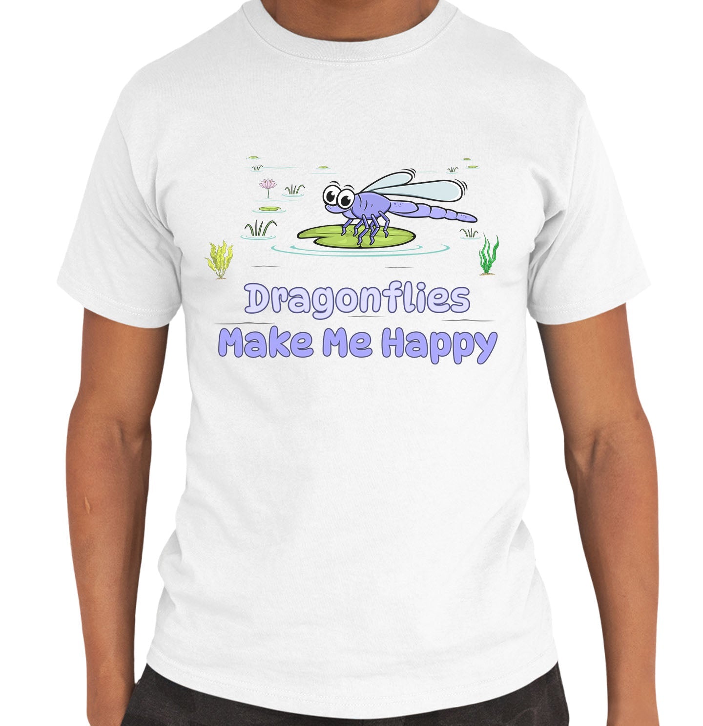 Dragonfly Toon Make Me Happy - Adult Unisex T-Shirt - White