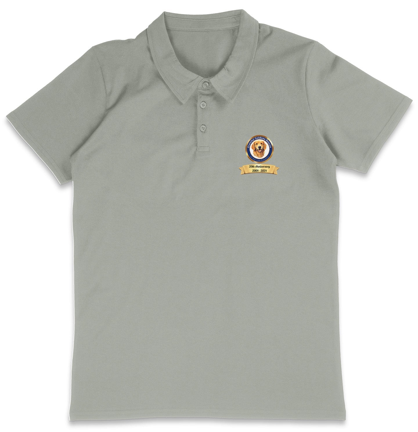 Grateful Golden Rescue 20th Anniversary LC Logo - Adult Micro-Mesh Polo - Light Blue - Small - Grey