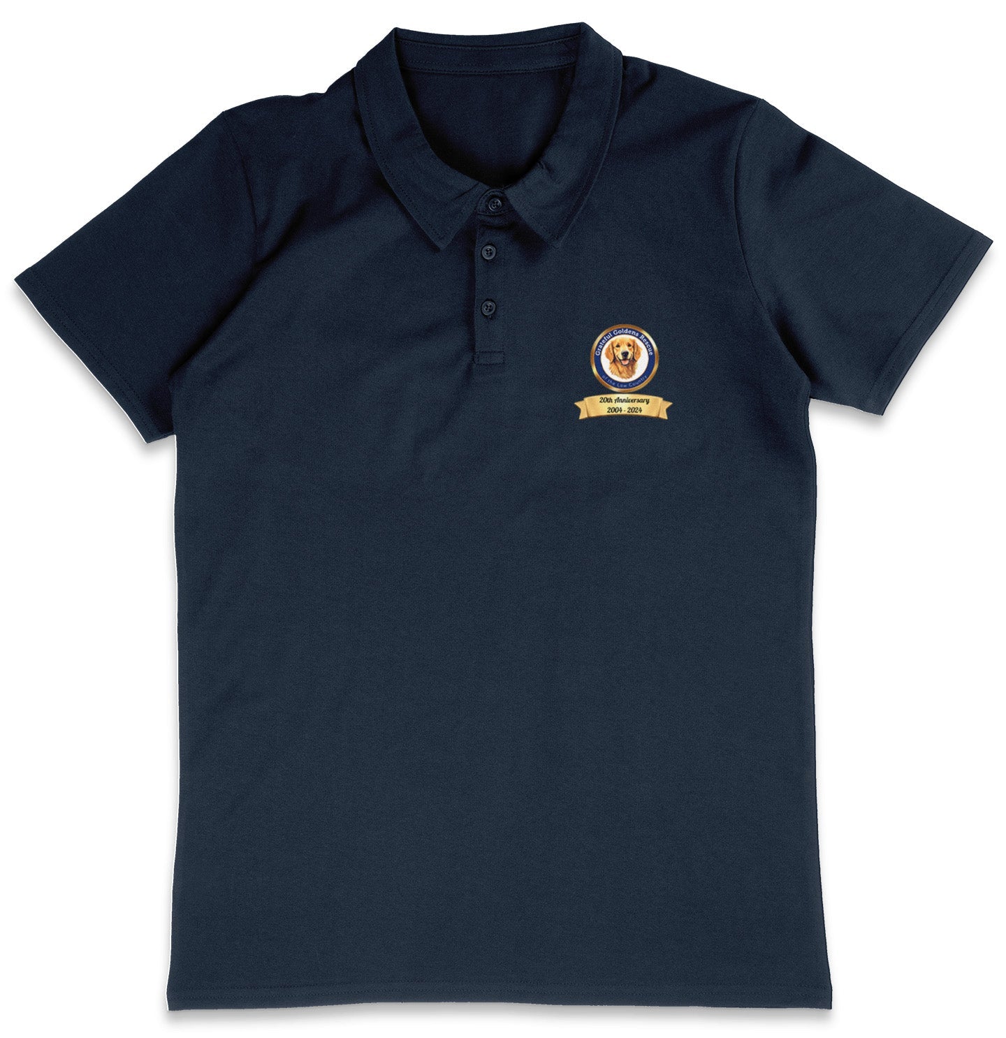 Grateful Golden Rescue 20th Anniversary LC Logo - Adult Micro-Mesh Polo - Light Blue - Medium - Navy