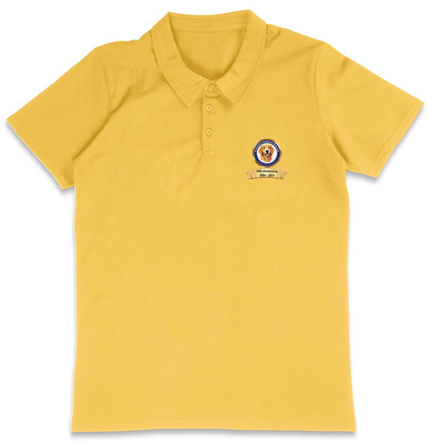 Grateful Golden Rescue 20th Anniversary LC Logo - Adult Micro-Mesh Polo - Light Blue - Large - Yellow