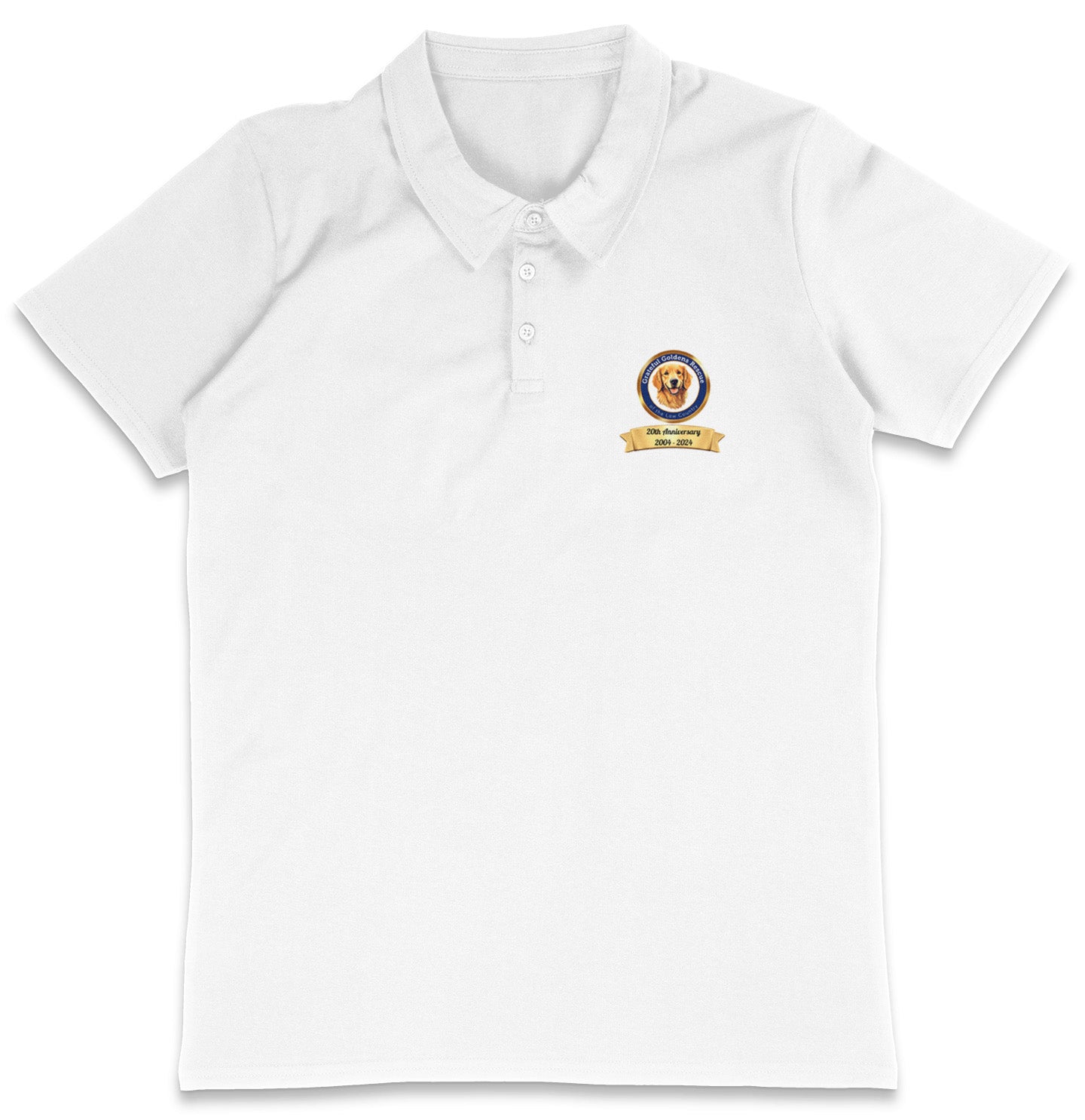 Grateful Golden Rescue 20th Anniversary LC Logo - Adult Micro-Mesh Polo - Light Blue - X-Large - White