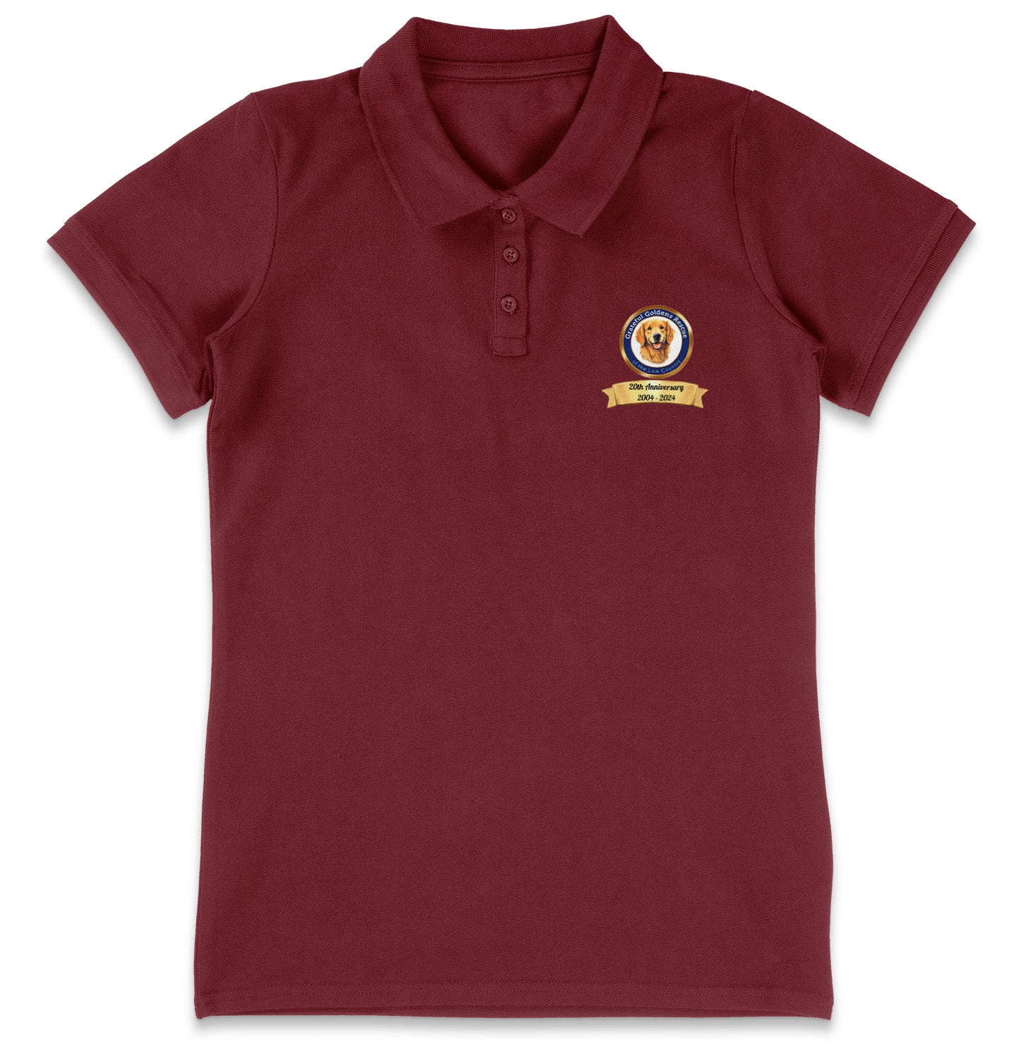 Grateful Golden Rescue 20th Anniversary LC Logo - Women's Micro-Mesh Polo - Maroon - X-Large - Sizes
