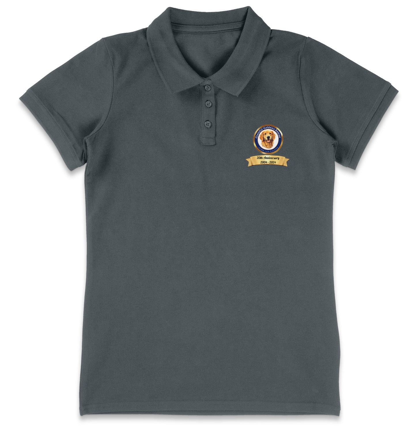 Grateful Golden Rescue 20th Anniversary LC Logo - Women's Micro-Mesh Polo - Maroon - 3X-Large - Charcoal