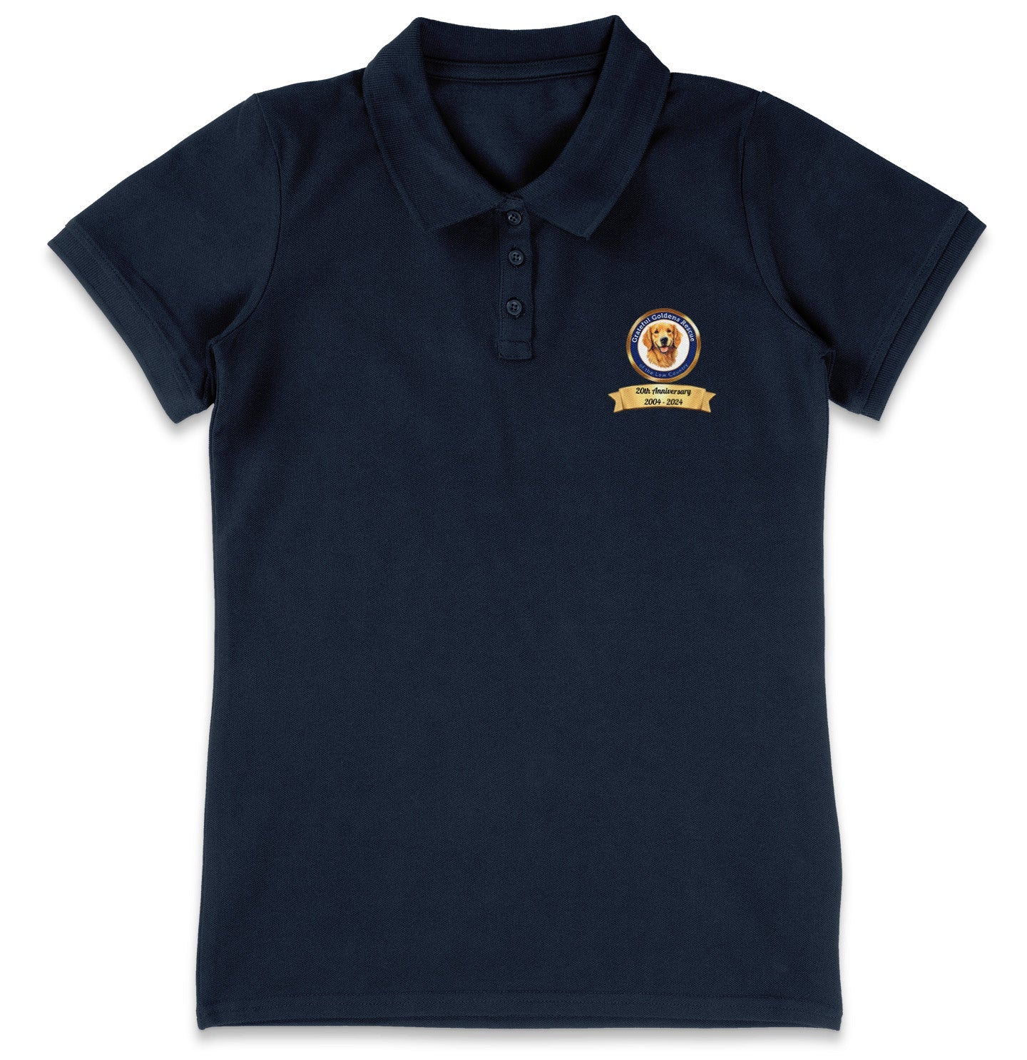 Grateful Golden Rescue 20th Anniversary LC Logo - Women's Micro-Mesh Polo - Light Blue - Medium - Navy
