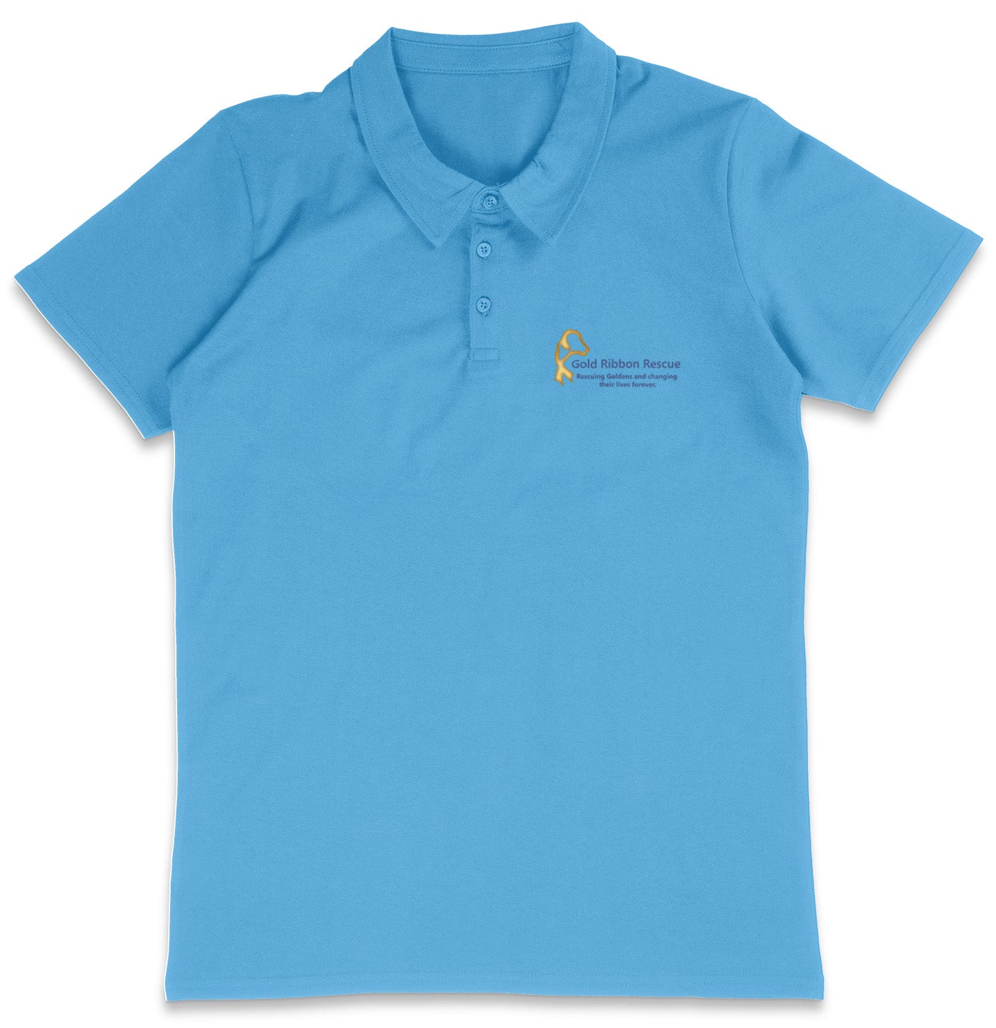 Gold Ribbon Rescue LC Logo - Adult Micro-Mesh Polo - Light Blue - Large - Specs