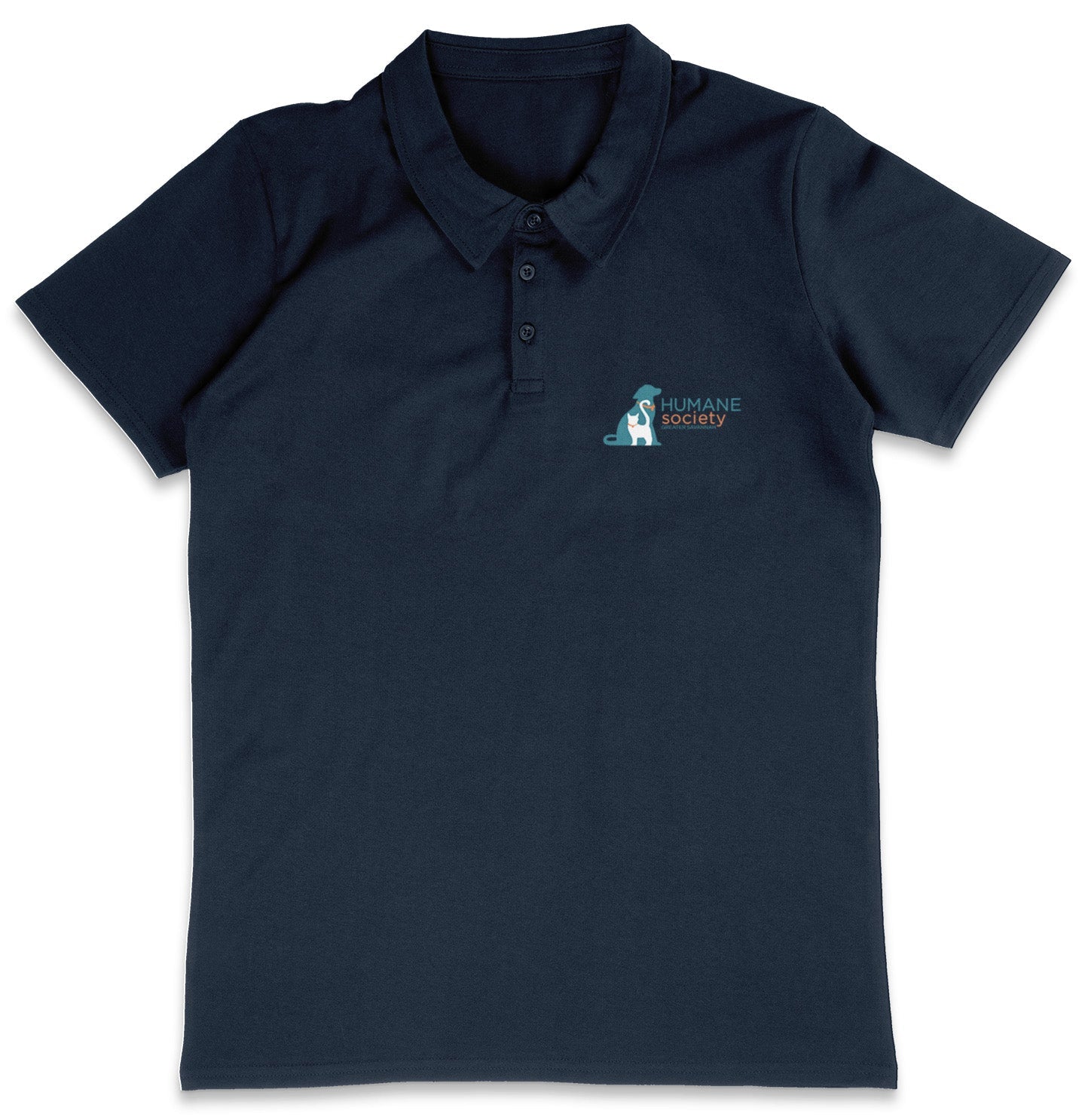 Humane Society Greater Savannah LC Logo - Adult Micro-Mesh Polo - Light Blue - Medium - Navy