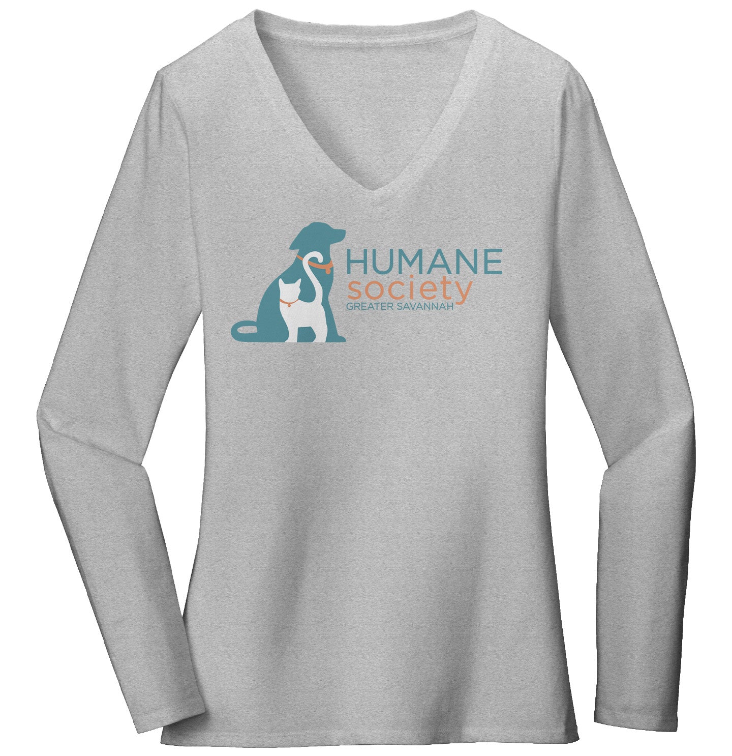 Humane Society Greater Savannah Logo - Women's V-Neck Long Sleeve T-Shirt - Black - X-Large - Sizes