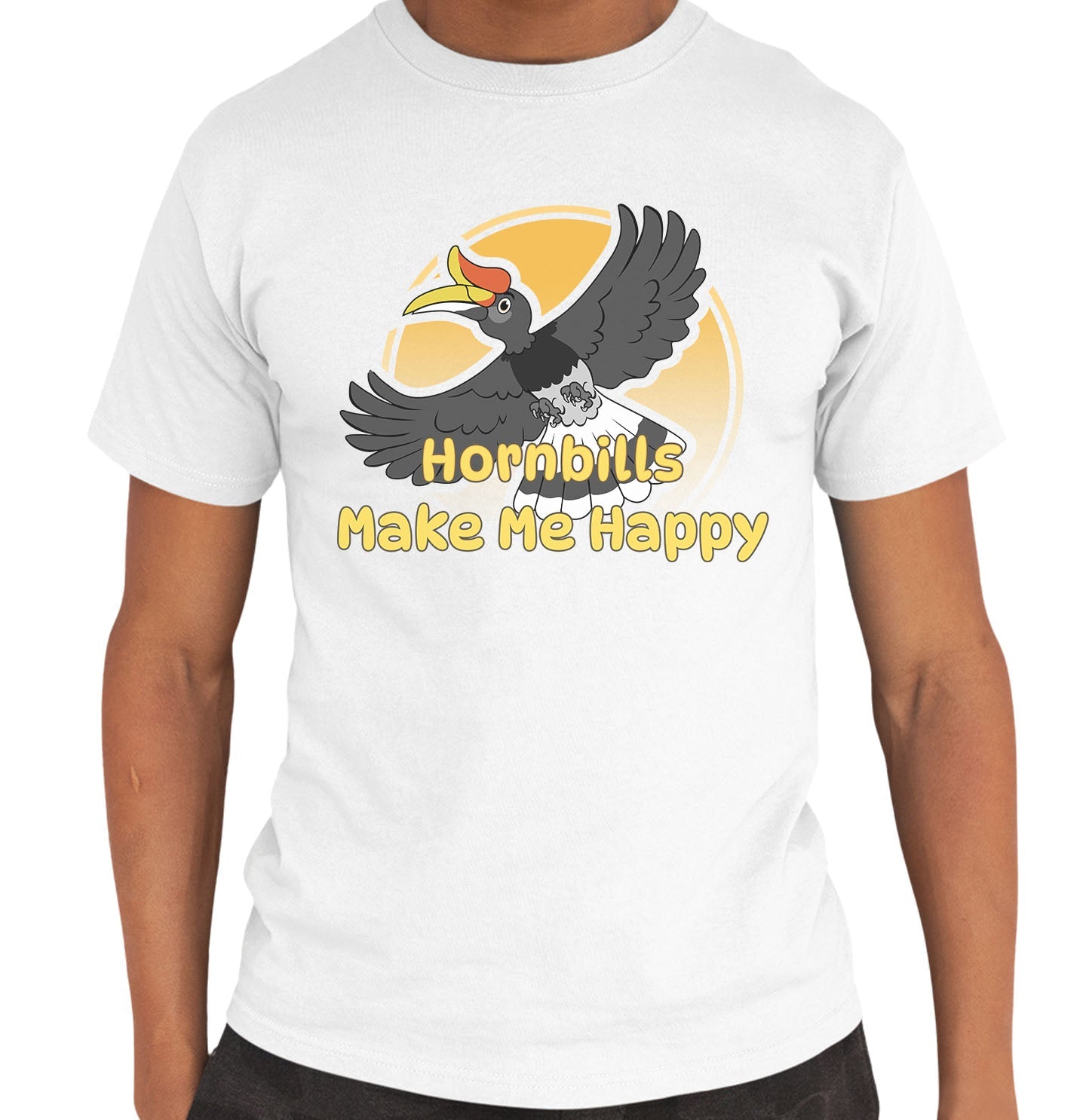 Hornbill Toon Make Me Happy - Adult Unisex T-Shirt - White