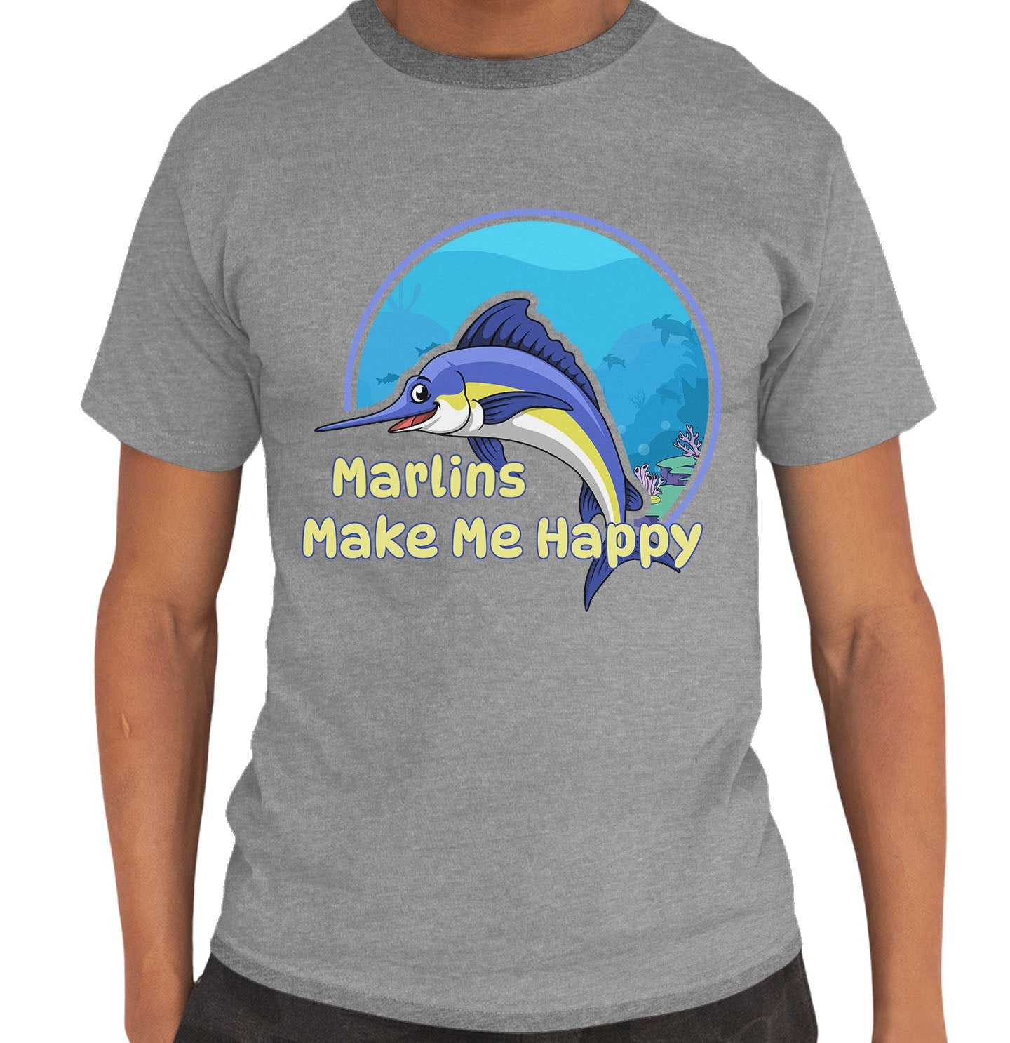 Marlin Toon Make Me Happy - Adult Unisex T-Shirt - Grey