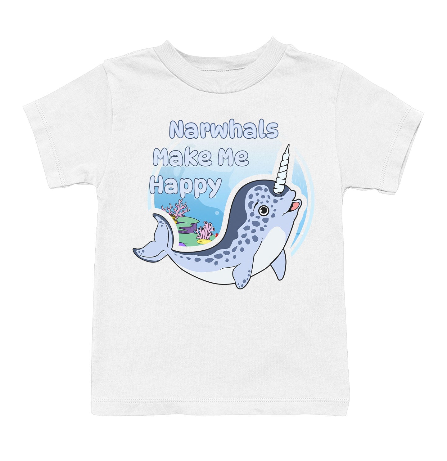Narhwal Toon Make Me Happy - Toddler Unisex T-Shirt - White