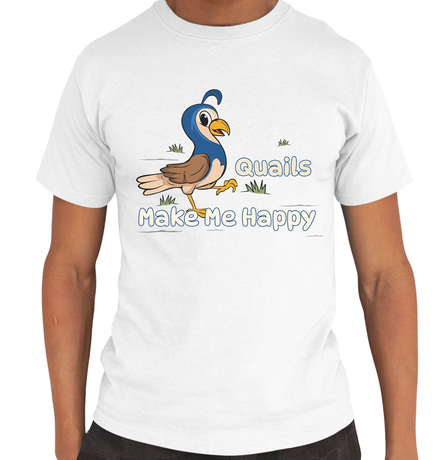 Quail Toon Make Me Happy - Adult Unisex T-Shirt - White
