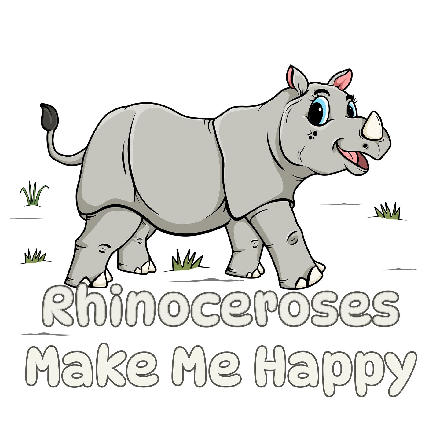 Rhinoceros Toon Make Me Happy - Adult Unisex T-Shirt - Graphic