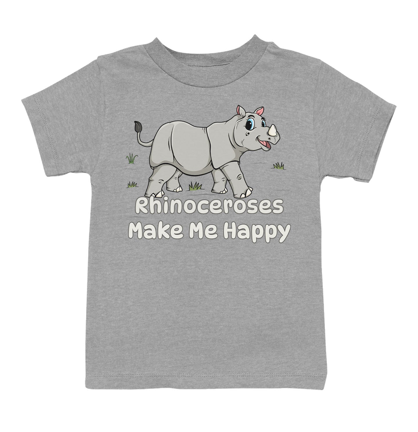 Rhinoceros Toon Make Me Happy - Toddler Unisex T-Shirt - Grey