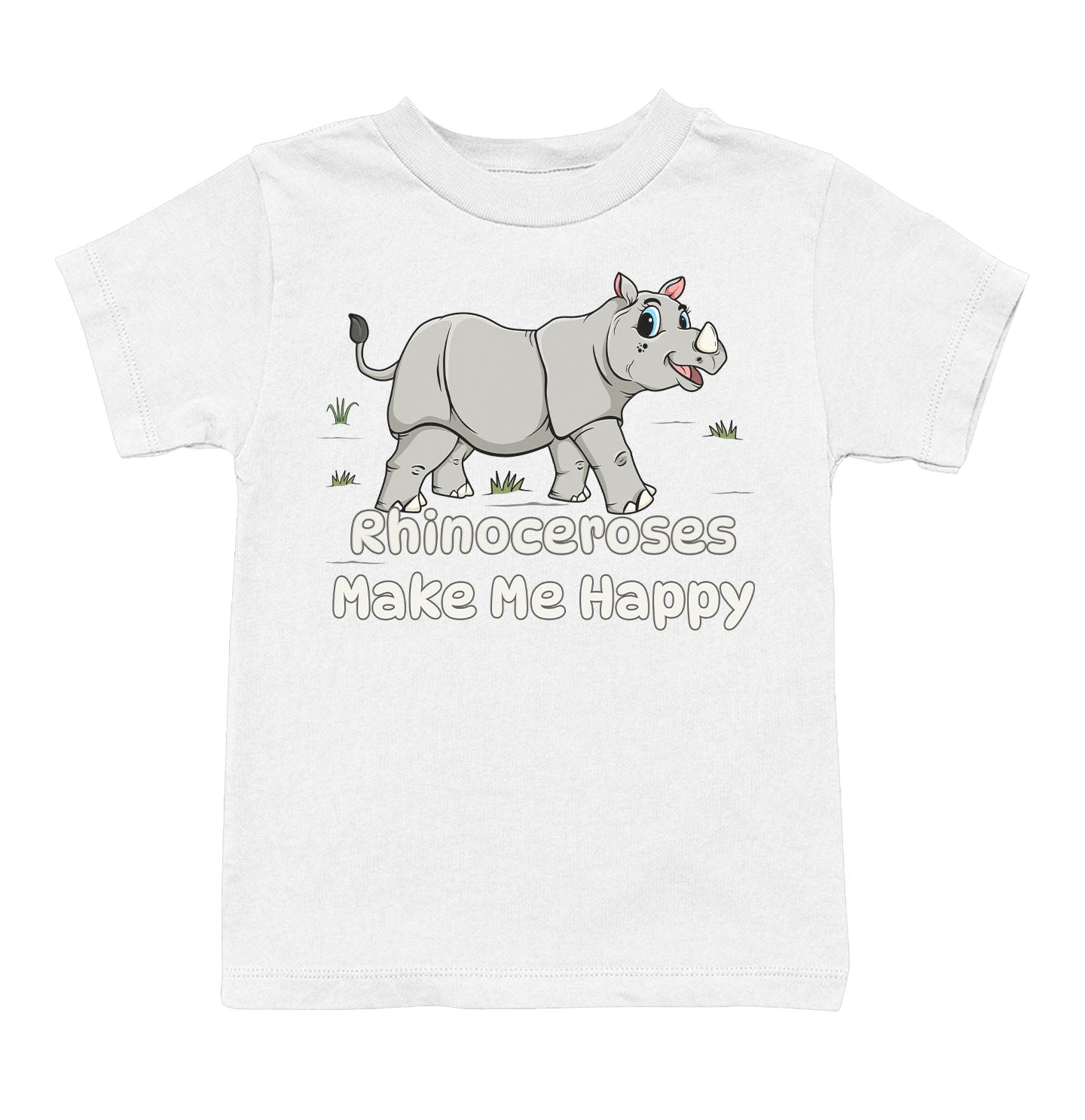 Rhinoceros Toon Make Me Happy - Toddler Unisex T-Shirt - White