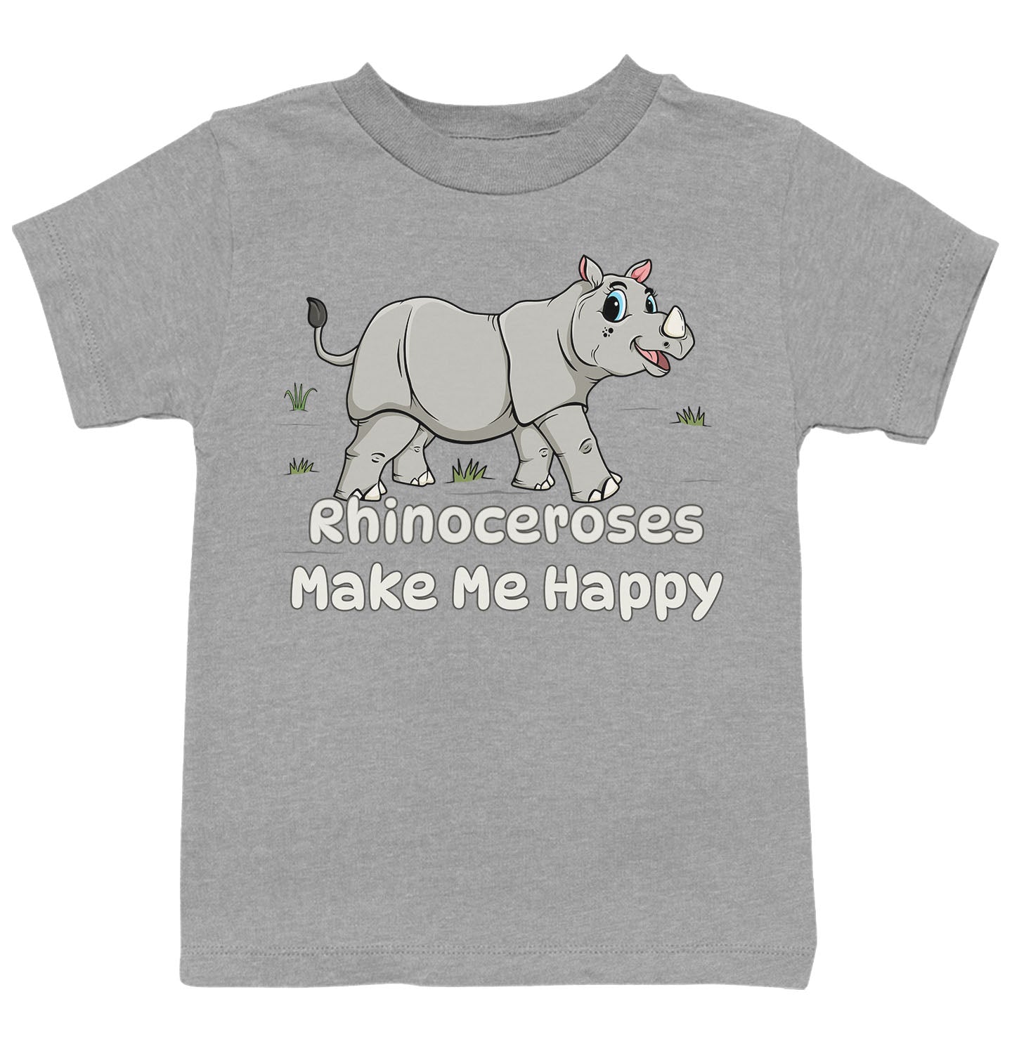 Rhinoceros Toon Make Me Happy - Kids' Unisex T-Shirt - Grey