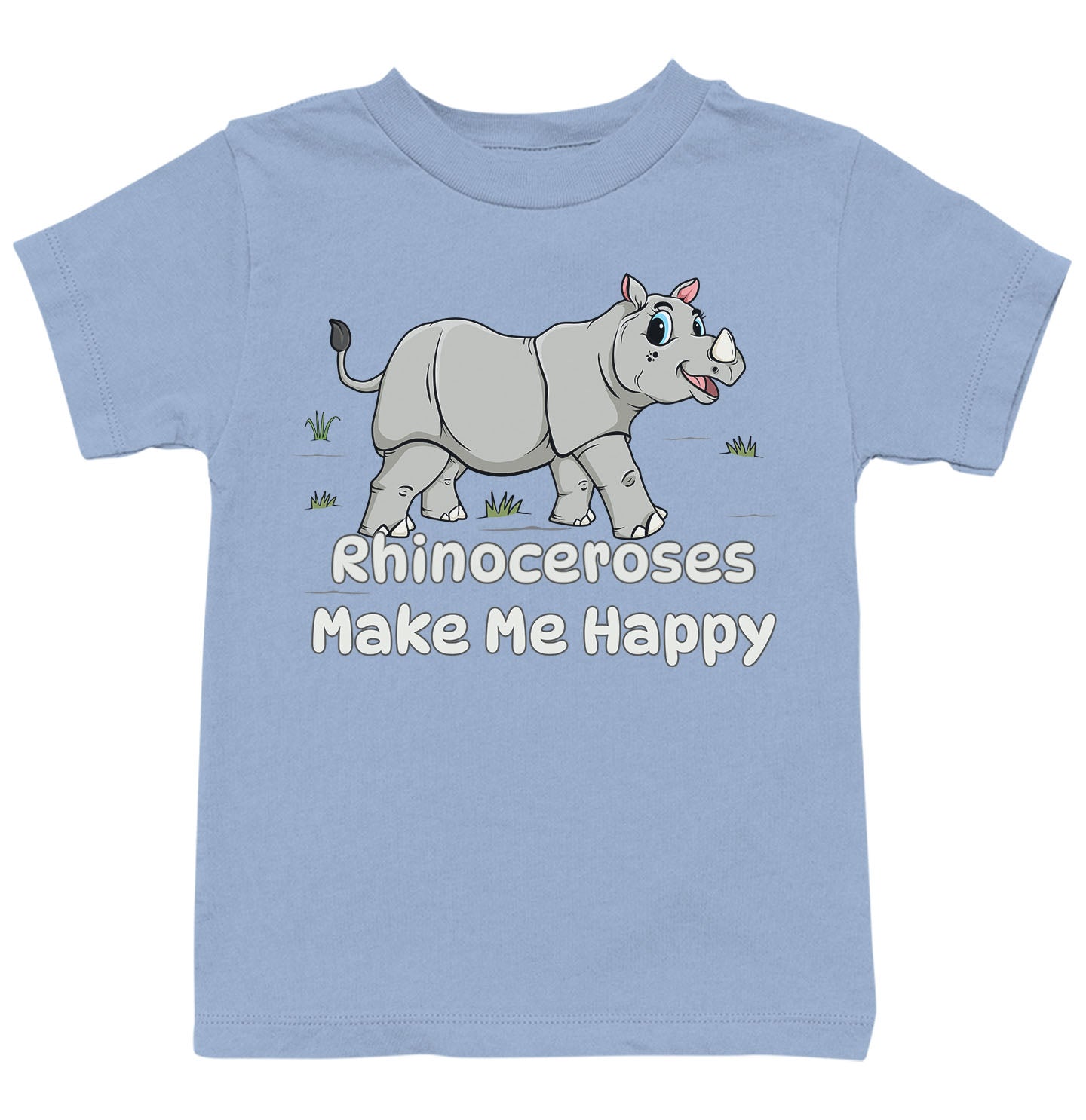 Rhinoceros Toon Make Me Happy - Kids' Unisex T-Shirt - Light Blue