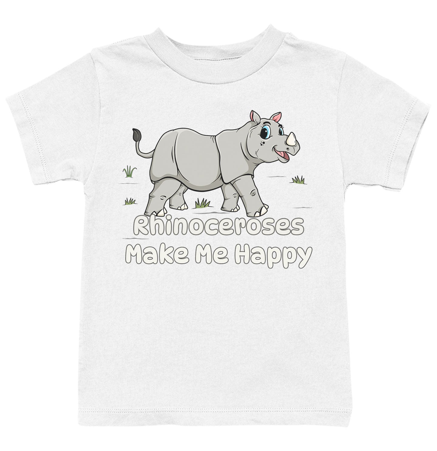 Rhinoceros Toon Make Me Happy - Kids' Unisex T-Shirt - White