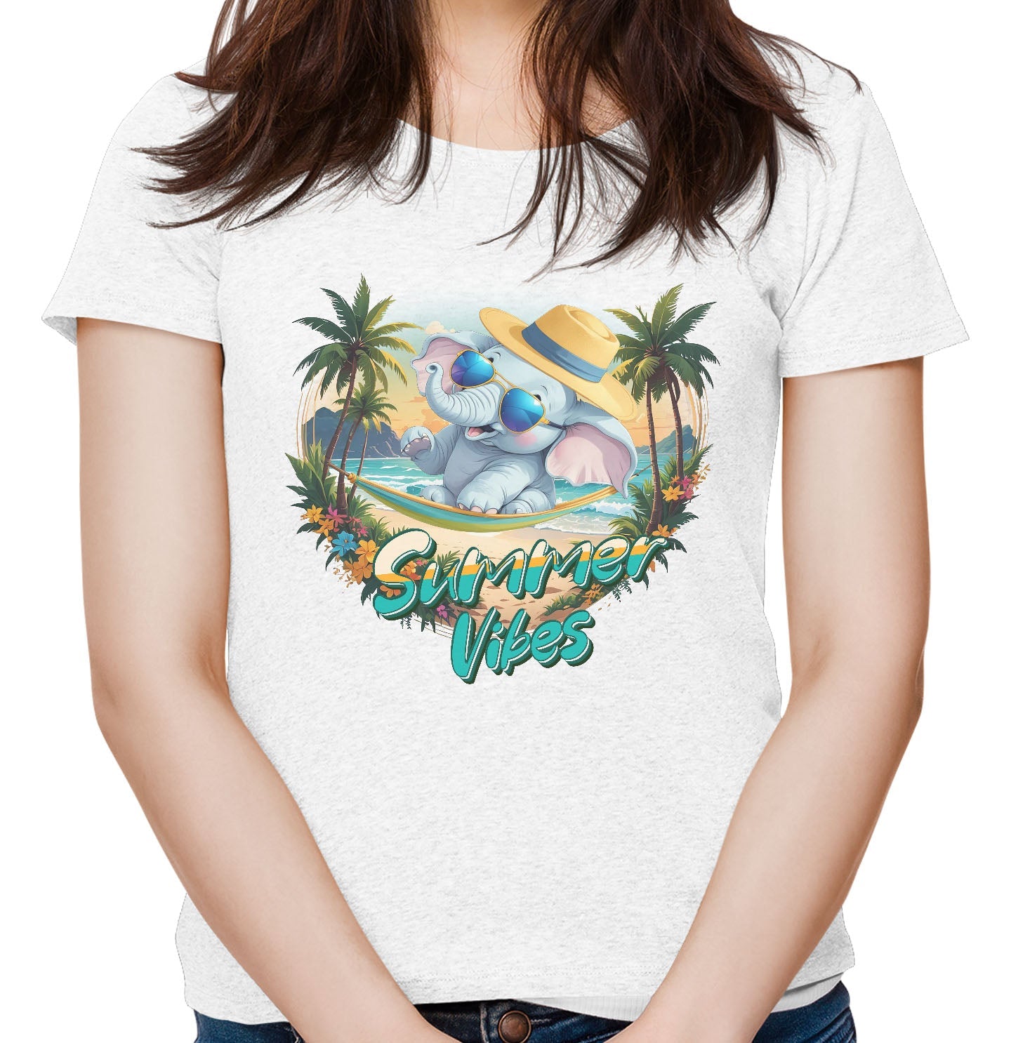 Summer Vibes Elephant - Women's Tri-Blend T-Shirt - White