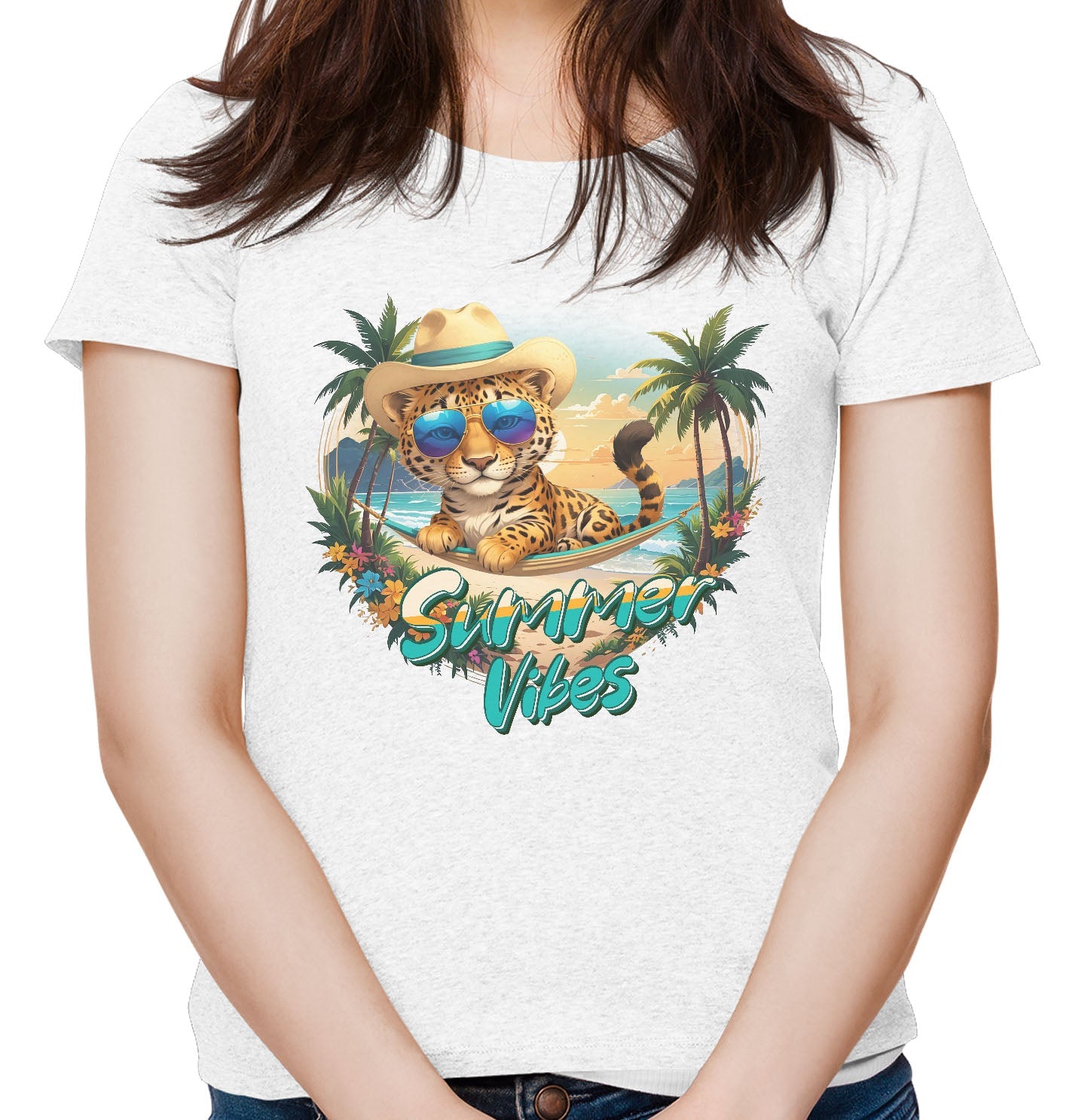 Summer Vibes Leopard - Women's Tri-Blend T-Shirt - White