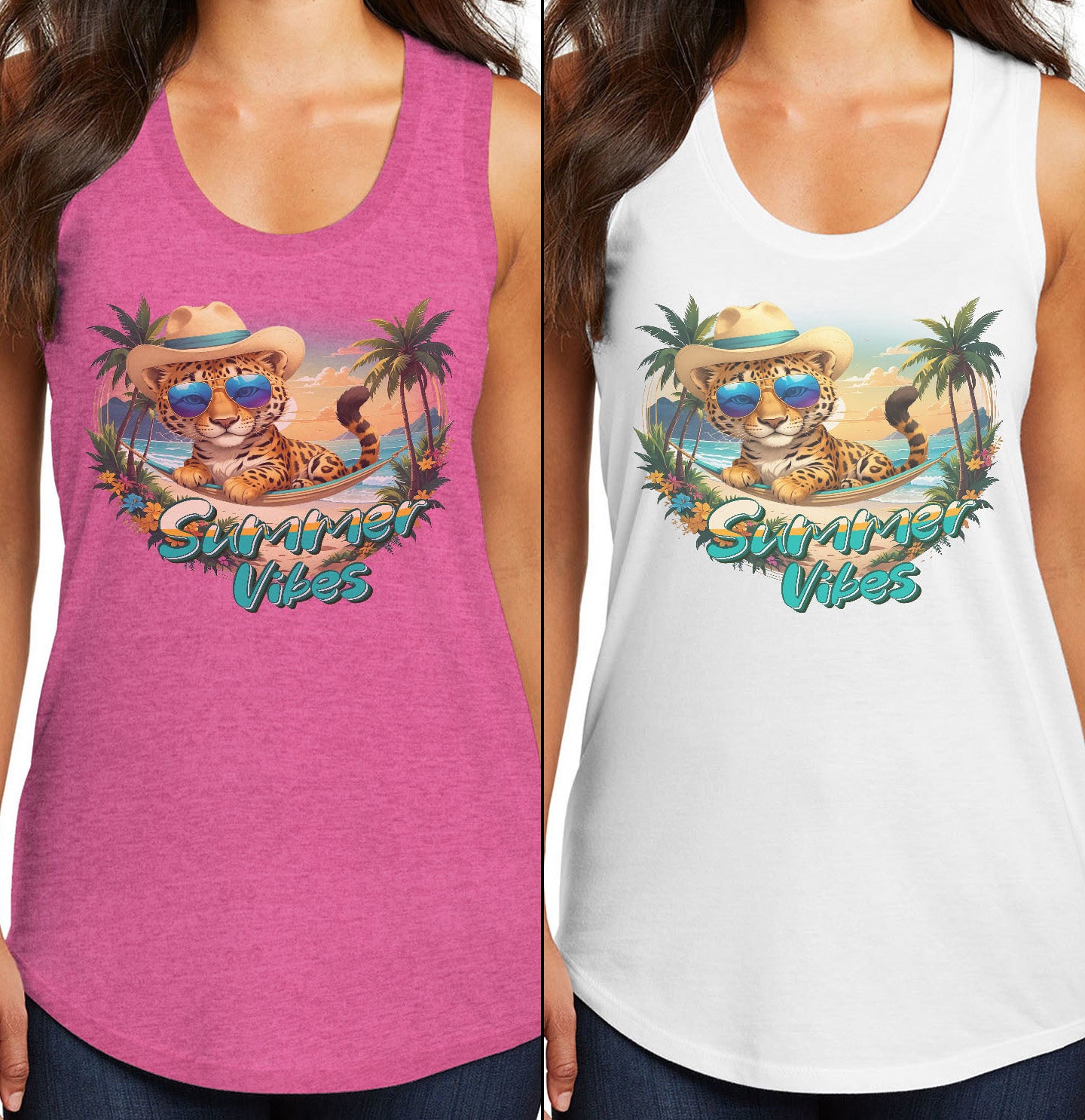 Summer Vibes Leopard - Women's Tri-Blend Racerback Tank