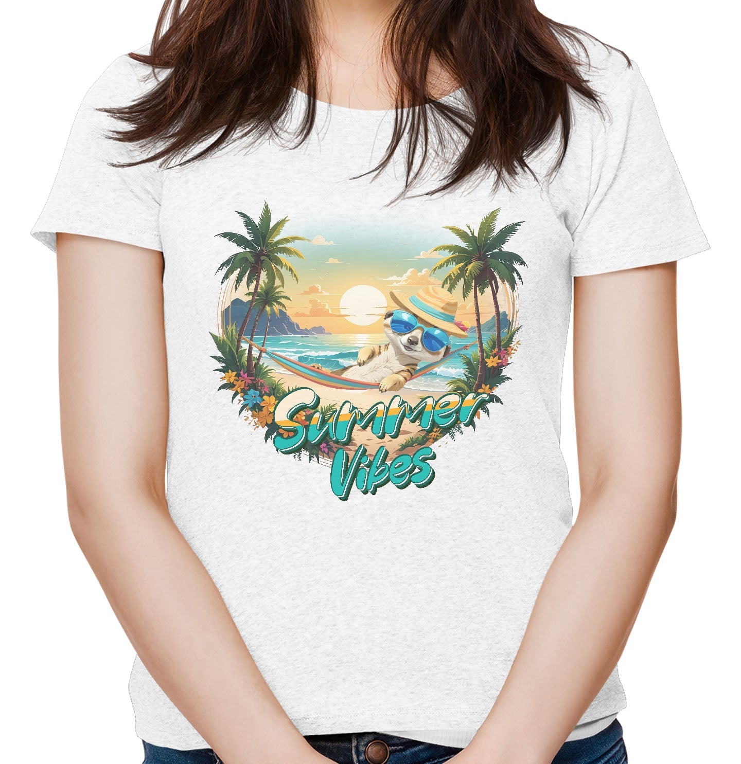 Summer Vibes Meerkat - Women's Tri-Blend T-Shirt - White