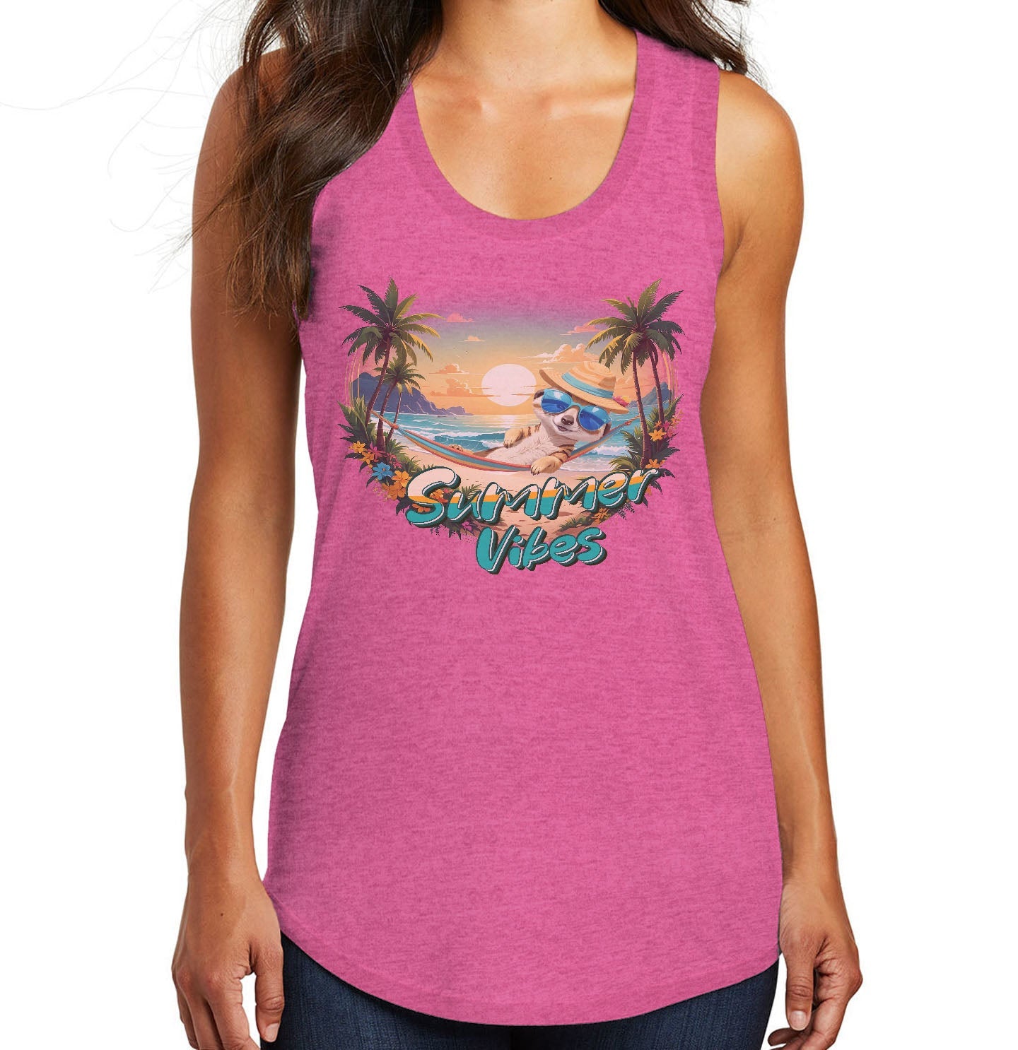 Summer Vibes Meerkat - Women's Tri-Blend Racerback Tank - Pink