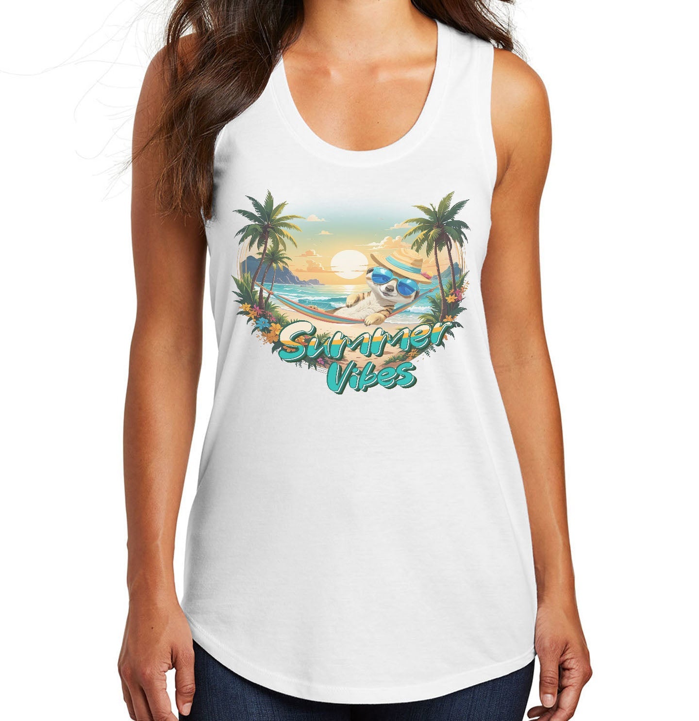 Summer Vibes Meerkat - Women's Tri-Blend Racerback Tank - White