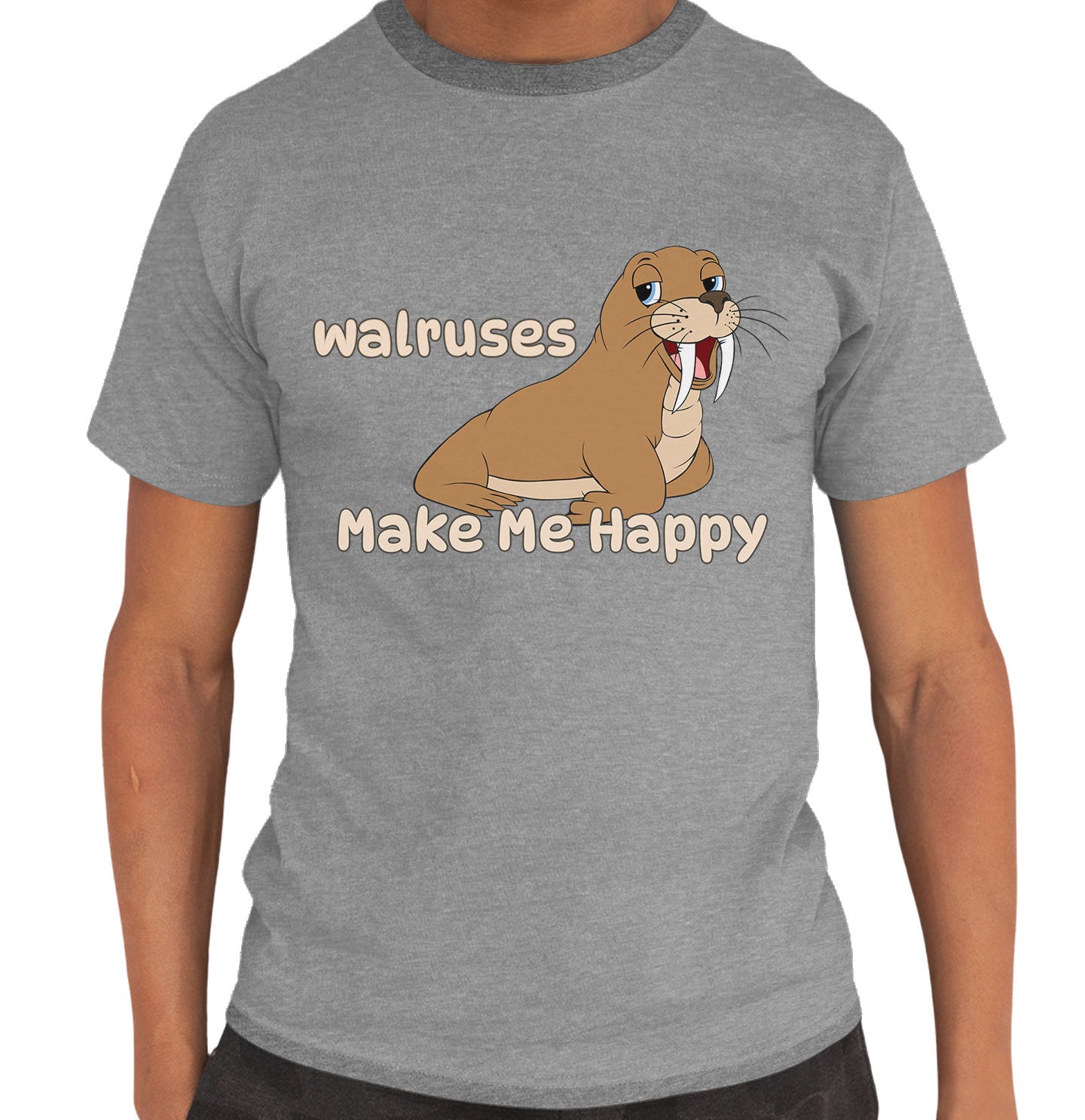 Walrus Toon Make Me Happy - Adult Unisex T-Shirt - Grey