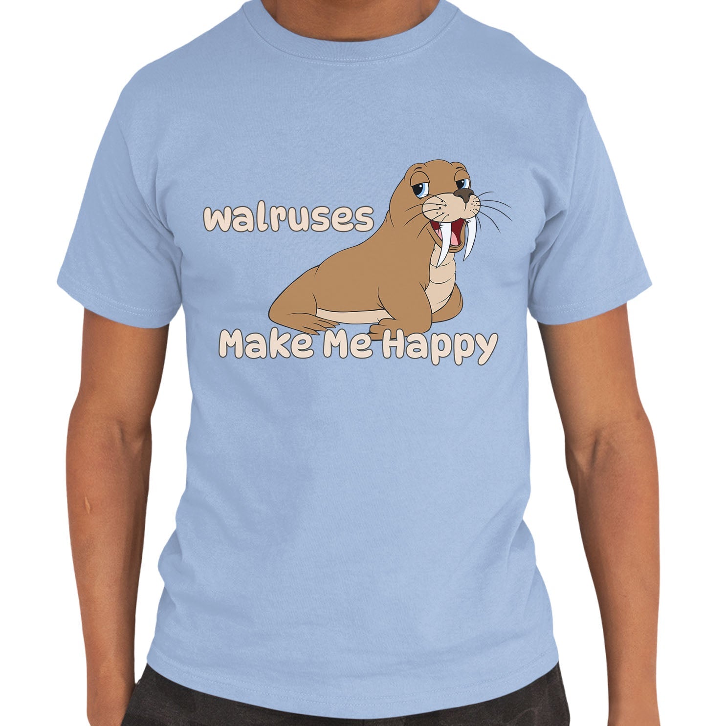Walrus Toon Make Me Happy - Adult Unisex T-Shirt - Light Blue
