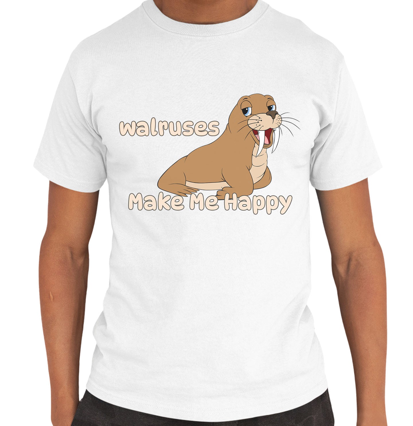 Walrus Toon Make Me Happy - Adult Unisex T-Shirt - White