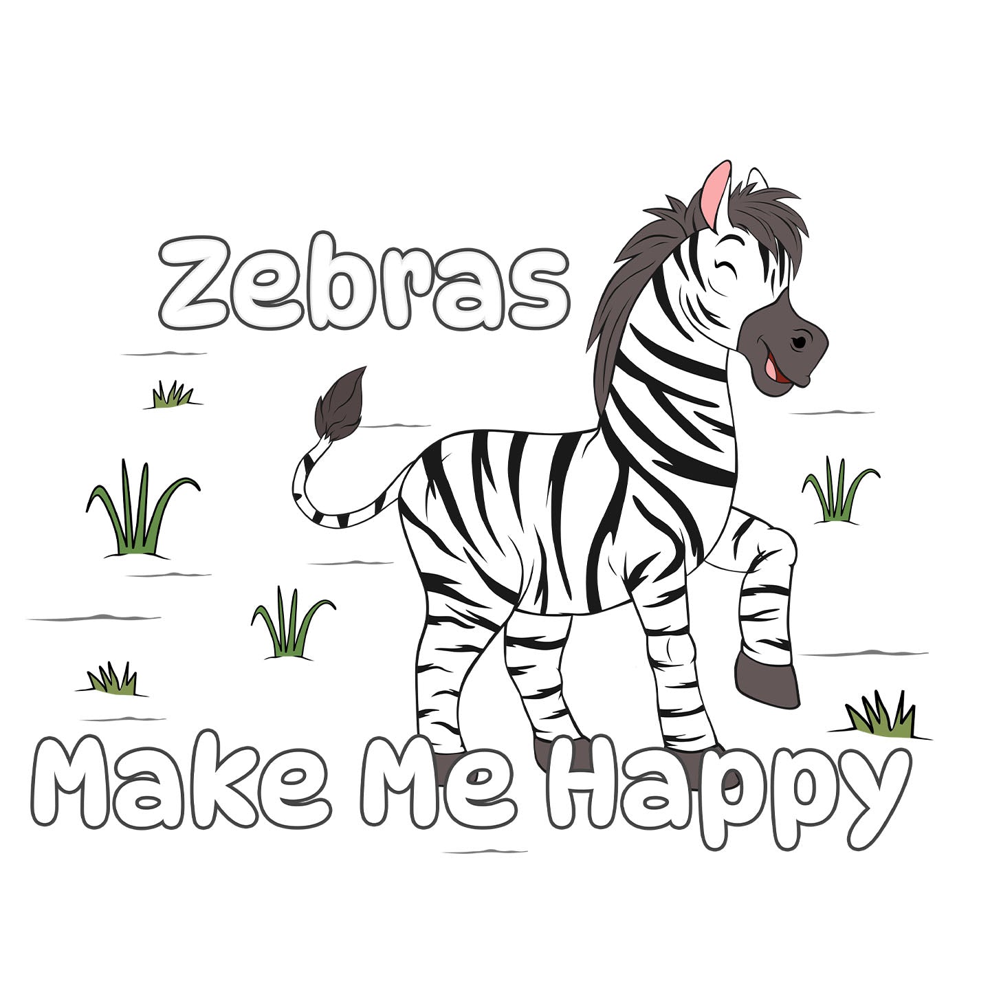 Zebra Toon Make Me Happy - Adult Unisex T-Shirt - Graphic