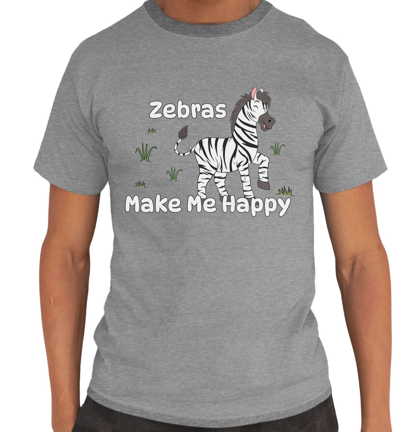 Zebra Toon Make Me Happy - Adult Unisex T-Shirt - Grey