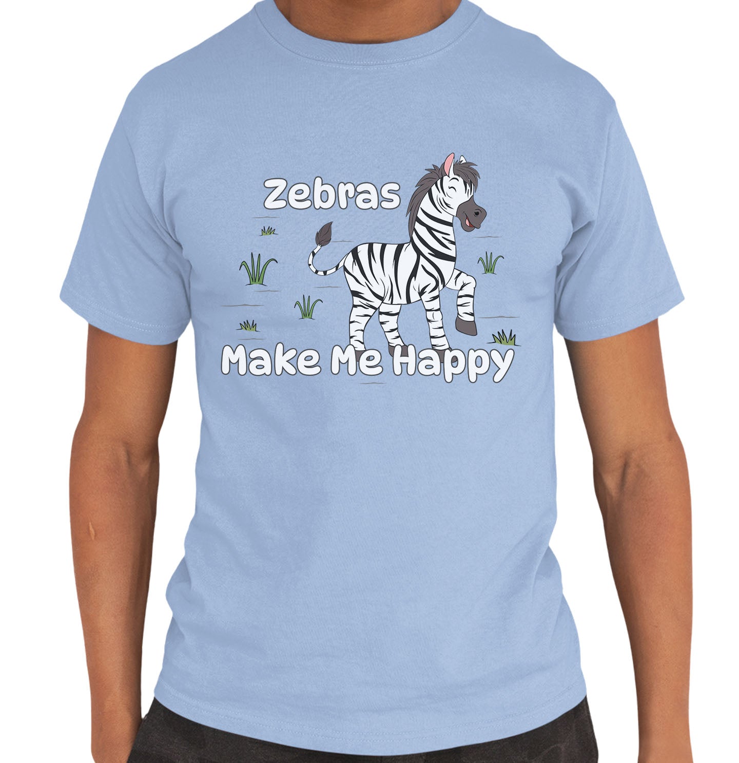 Zebra Toon Make Me Happy - Adult Unisex T-Shirt - Light Blue