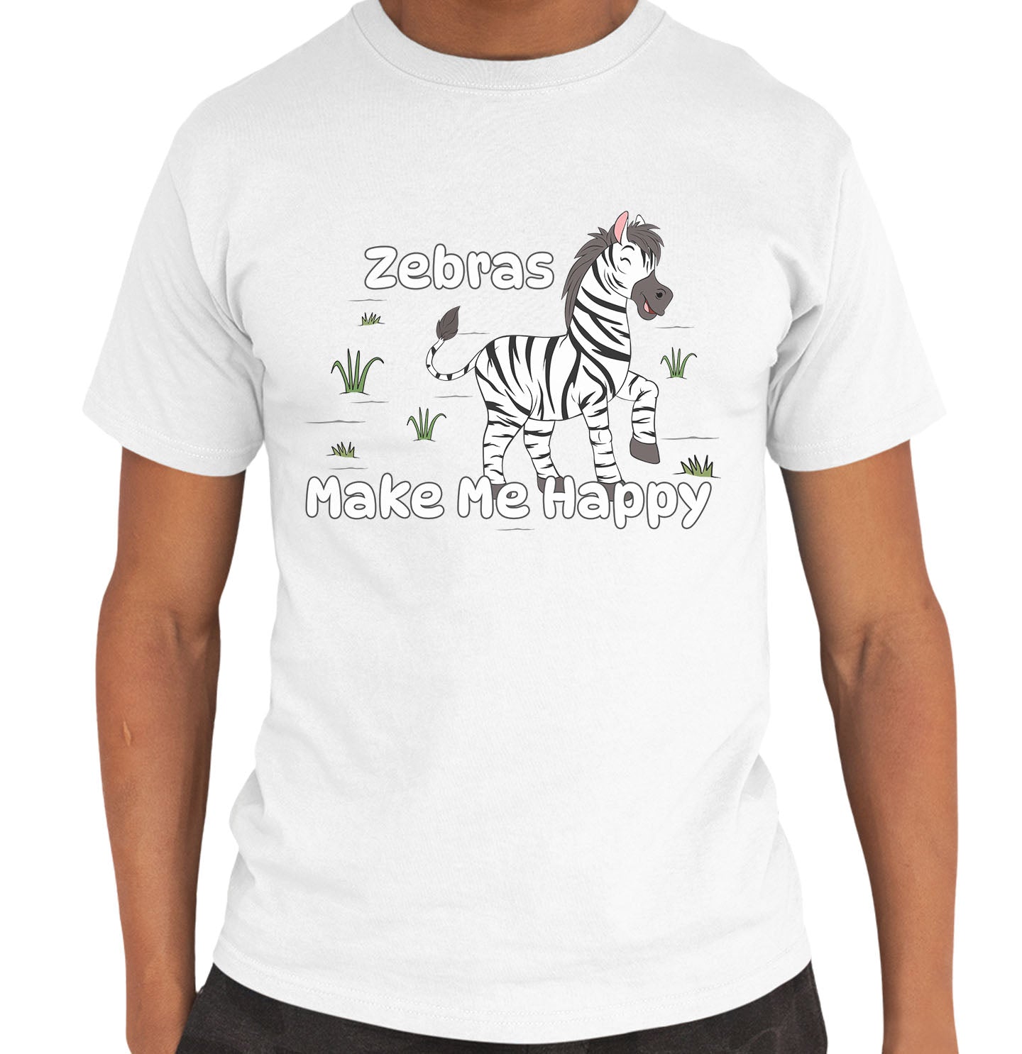 Zebra Toon Make Me Happy - Adult Unisex T-Shirt - White