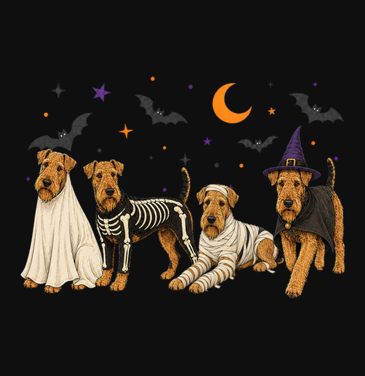 Airedale Terrier Halloween Lineup - Adult Unisex Crewneck Sweatshirt