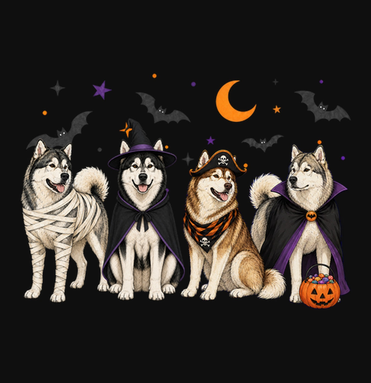 Alaskan Malamute Halloween Lineup - Adult Unisex Crewneck Sweatshirt