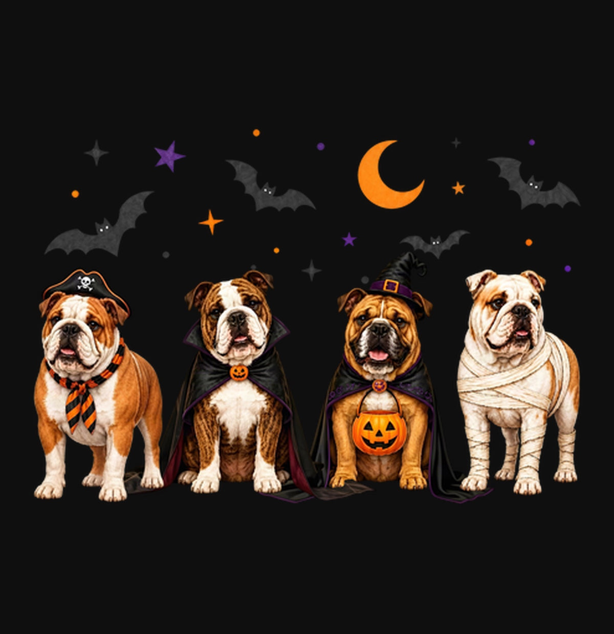 Bulldog Halloween Lineup - Adult Unisex Crewneck Sweatshirt