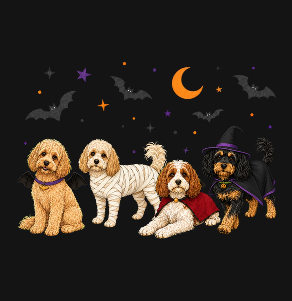 Cavapoo Halloween Lineup - Kids Unisex T-Shirt