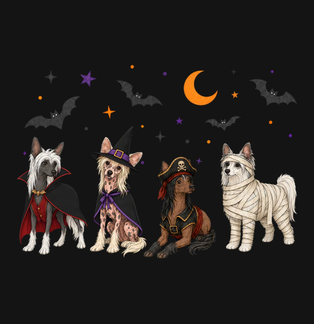 Chinese Crested Halloween Lineup - Kids Unisex T-Shirt