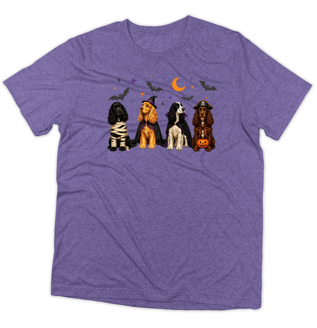 Cocker Spaniel Halloween Lineup - Adult Tri-Blend T-Shirt