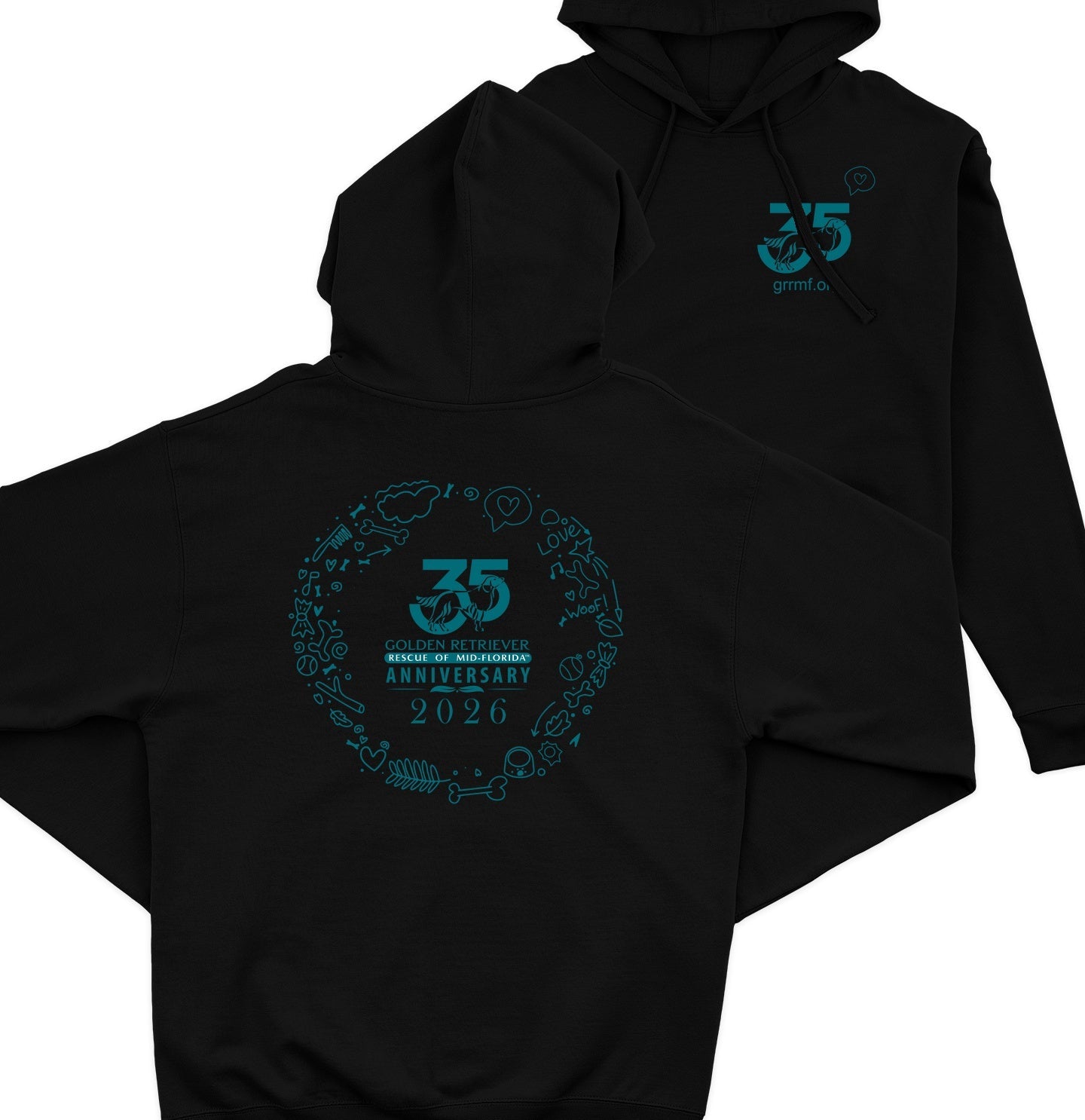 GRRMF Doodles - Adult Unisex Hoodie Sweatshirt - Grey - X-Large - Sizes