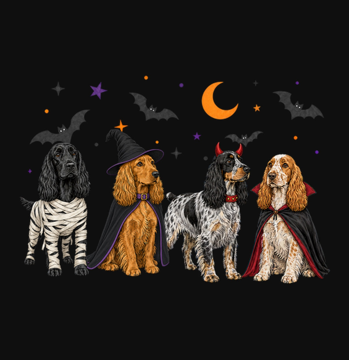 English Cocker Spaniel Halloween Lineup - Adult Unisex Crewneck Sweatshirt