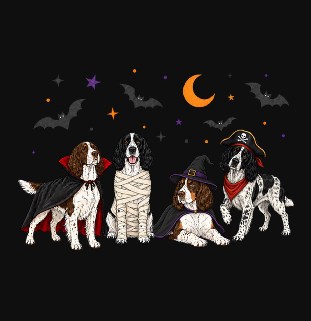 English Springer Spaniel Halloween Lineup - Adult Unisex Crewneck Sweatshirt